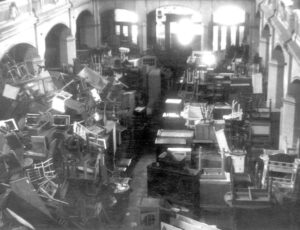A warehouse of seized Jewish property in the Vinohrady Synagogue. (source: Yad Vashem Archive)
